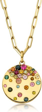 Ross-Simons Scattered Multicolored Tourmaline Pendant Necklace in 18kt Gold Over Sterling