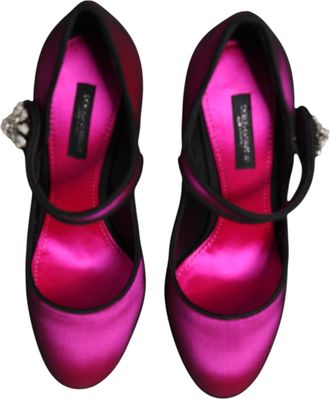 Dolce & Gabbana Womens Crystal-Embellished Leather Heels Pink