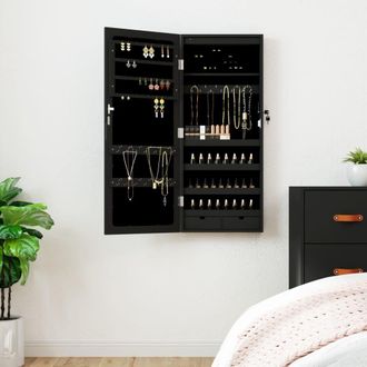Berkfield Home Mirror Jewellery Cabinet with LED Lights Wall Mounted Black