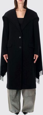 The Attico Cappotto lungo monopetto in lana e cashmere con frange e collo a scialle