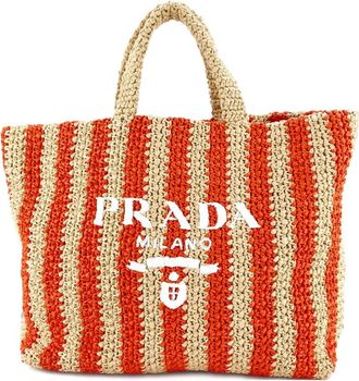 Prada Logo Raffia Large tote bag - Beige