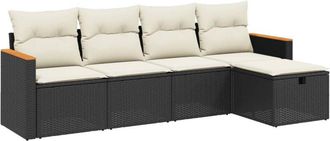 vidaXL Set De Muebles De Jard&iacute;n 5 Pzas Y Cojines Rat&aacute;n Sint&eacute;tico Negro Vidaxl