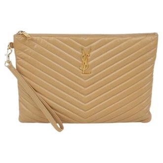 Saint Laurent Pre-owned Clutches, female, Beige, Size: ONE SIZE Pre-owned Monogram Tablet Pouch