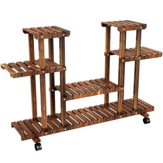 Yaheetech Yaheetech - Scaffale A 6 Ripiani Per Piante Fiori In Legno A Scala Con Ruote Da Interno E Esterno Balcone 124 X 33 X 80 Cm