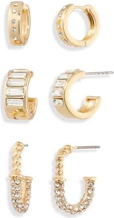Nordstrom Rack 3-Pack Assorted Huggie Hoop Earrings in Clear- Gold at Nordstrom Rack