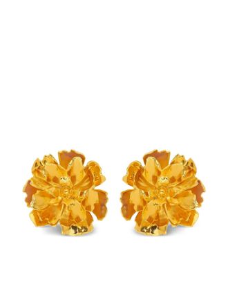 Oscar De La Renta Large Peony clip-on earrings - women - Gold Plated Metal - One Size