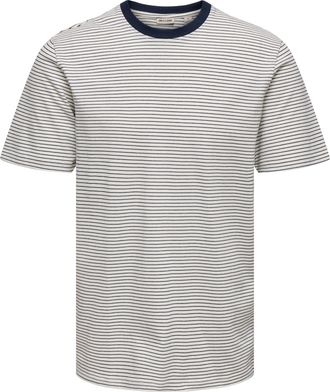 Only & Sons Rundhalsshirt ONLY & SONS ONSFRED LIFE RLX SS STRIPE TEE NOOS, Herren, Gr. XXL, gardenia stripes:navy blazer, Jersey, Obermaterial: 100% Baumwolle, ge