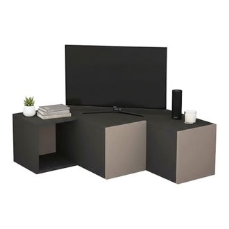 Dmora Dmora - Mueble De Televisi&oacute;n Alya, Aparador De Sal&oacute;n, Mueble Bajo Para Tv, Base De Pared Equipada, 90x92h32 Cm, Antracita Y Beige, Con Embalaje Reforz