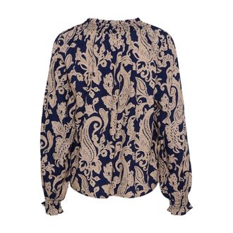 Cream Overhemden, Dames, Veelkleurig, 3Xl, Blauwe Paisley Blouse met Pofmouwen
