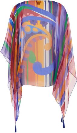 Etro Womens Cape With Multicolour Print, Silk Tassels Coat