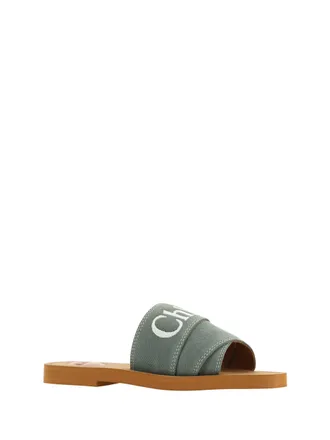 Chlo&eacute; Womens Forest Green Cotton Slides Woody Sandals