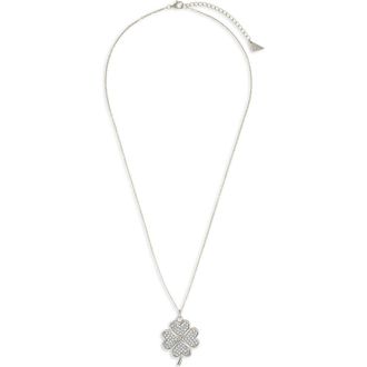 Sterling Forever Pav Cubic Zirconia Shamrock Pendant Necklace in Silver at Nordstrom