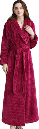 Generic Ladies Winter Warm Long Fleece Housecoat, Fleece Robe Women Extra Long Dressing Gown Comfortable Flannel Fuzzy Bathrobe With Pockets Sexy Slim Fit Nig
