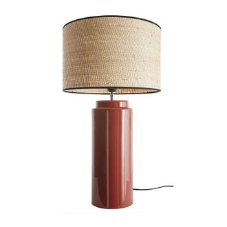 Miliboo Lampada da tavolo in ceramica smaltata color terracotta e paralume in rafia naturale H64 cm majes