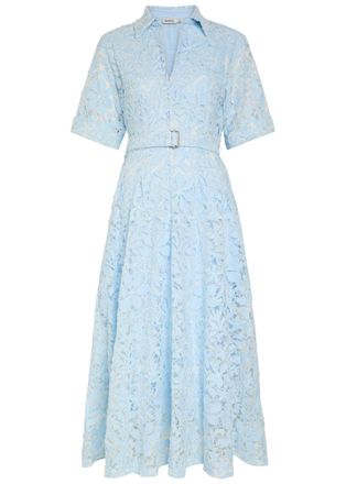 SIMKHAI Deanna Floral-appliqu&eacute;d Lace Midi Shirt Dress - Blue - 12 (UK16 / XL)