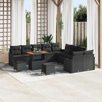 vidaXL Conjunto De Sof&aacute; De Jard&iacute;n 13 Pcs Negro Rat&aacute;n Sint&eacute;tico
