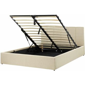 Beliani Letto Matrimoniale con Contenitore in Tessuto Beige 140 x 200 cm Dreux