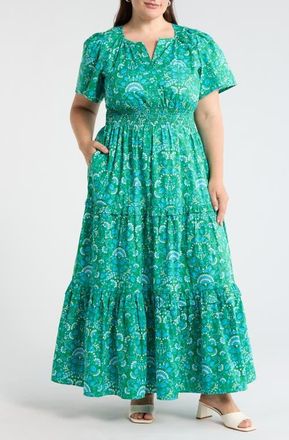 Sugarlips Alina Floral Palmer Tiered Cotton Maxi Dress in Kelly-Cerulean at Nordstrom, Size 3 X