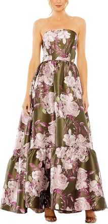 Mac Duggal Strapless Bottom Ruffle Floral Gown