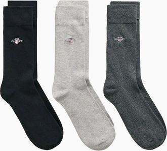 GANT Mens GANT 3 PACK SHIELD SOCKS BLACK/LIGHT GREY/CHARCOAL - Black/Grey/Grey - Size: 9.5/10/10.5/11/9