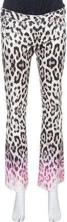 Roberto Cavalli Brown/pink Ombre Animal Print Cotton Flare Leg Jeans