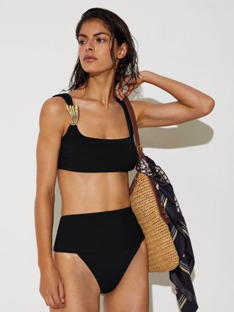 Reiss Black High-waisted Bikini Bottoms, 10