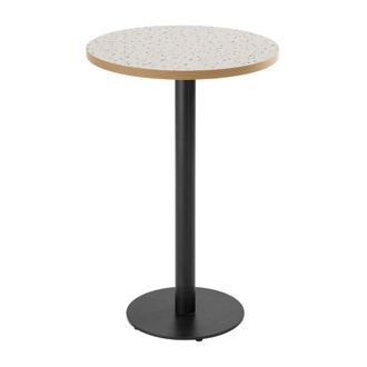 Oviala Tabla alta redonda 60 cm pie negro y revestimiento terrazzo