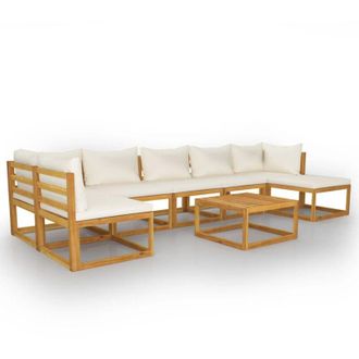 vidaXL Muebles De Jard&iacute;n 8 Pzas Cojines Crema Madera Maciza De Acacia Vidaxl