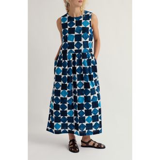 Seasalt Cornwall Brouse Geo Print Sleeveless Organic Cotton Midi Dress in Tumbled Blocks Maritime at Nordstrom, Size 14 Us