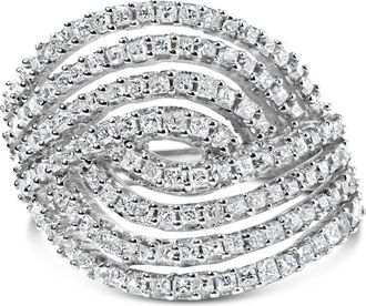 House of Brilliance 10K White Gold 1 1/2 Cttw Princess Diamond Swirl Design Cocktail Ring at Nordstrom, Size 8