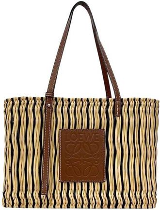 Loewe Beige Brown Raffia Leather Basket Tote Bag (Pre-Owned)