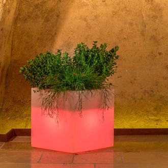 Monacis Idralite - Maceta Cube Cuadrada Con Led De Resina H 40 40x40 Cm L&aacute;mpara Roja