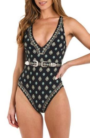 L'agence Lisa Southwestern Belted One-Piece Swimsuit in Black at Nordstrom Rack, Size X-Small