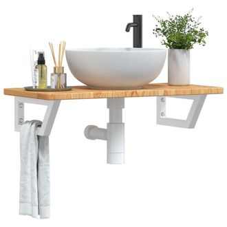 Berkfield Home Basin Shelf Wall Mounted Steel & Solid Wood Oak in Brown