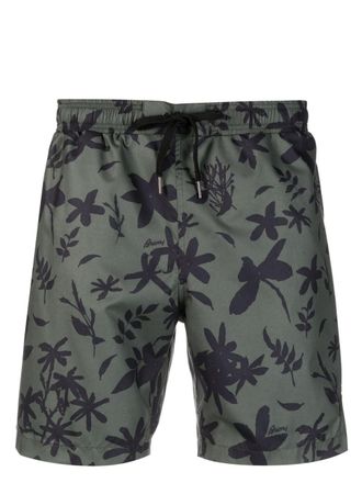Brioni Zwembroek met bloemenprint - Groen