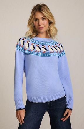 Lands End Drifter Jacquard Raglan Crew Neck Sweater in Puffins/blue at Nordstrom, Size X-Small