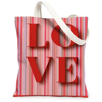 Generic ValentineS Day Striped Canvas Tote Bags, Love Inspired Reusable Grocery Bags, Lightweight Washable Shoulder Strap Canvas F, Red, 13x15 Inch