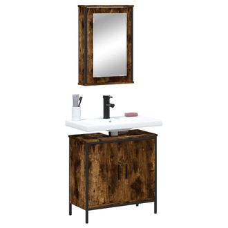 vidaXL Set De Muebles Ba&ntilde;o 2 Pzas Madera Contrachapada Roble Ahumado Vidaxl