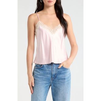 Reformation Teddy Lace Trim Silk Crop Camisole in Cherry Blossom Lace at Nordstrom, Size X-Large