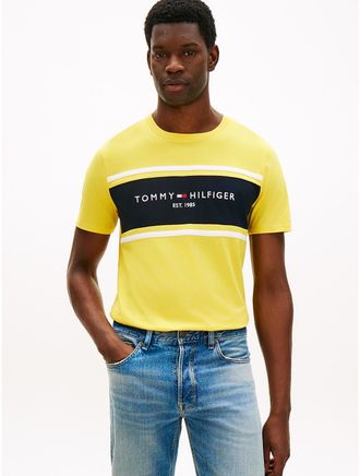 Tommy Hilfiger Mens Hilfiger Block Stripe Logo T-Shirt - Yellow - XXXL