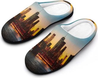 Generic New York City Manhattan Bridge Skyline Slippers Men Winter Warm Cotton Anti-Slip Indoor Slip-Ons House Shoes