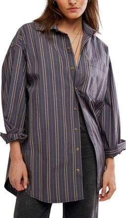 Free People We The Free Freddie Striped Cotton Shirt in Grey Combo at Nordstrom, Size X-Large
