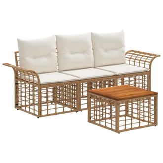 vidaXL Conjunto De Sof&aacute;s De Exterior 4 Pcs Natural Y Crema Poli&eacute;ster Vidaxl