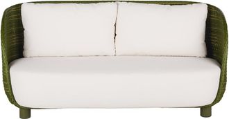 Maisons du monde Sof&aacute; de jard&iacute;n de 3 plazas de resina verde caqui con cojines beige
