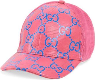 Gucci GG Leather Baseball Hat Pink Blue 728853-4HAWH-8972