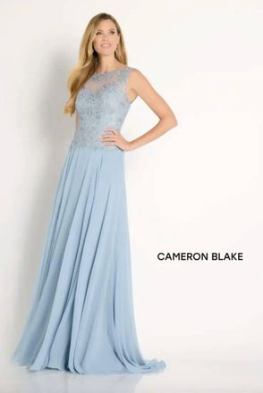 Mon Cheri Chiffon A-Line Dress In Blue Haze