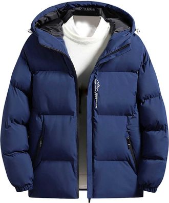 Generic Mens Puffer Jackets Full Zipper Lightweight Warm Long Sleeve Trendy Thick Solid Color Hooded Down Jacket Plus Size Relaxed Fit Casual Winter Quilted C