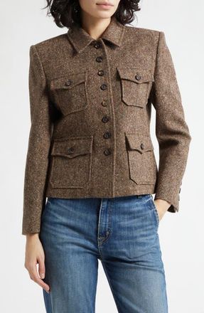 Nili Lotan Jamison Stretch Virgin Wool Jacket in Espresso Donegal at Nordstrom, Size 12