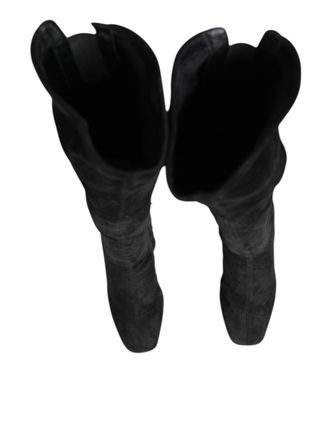 Dolce & Gabbana Womens Black Suede Leather Knee High Boots Shoes Lamb