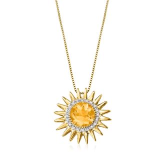 Ross-Simons Citrine and. Diamond Sun Pendant Necklace in 18kt Gold Over Sterling